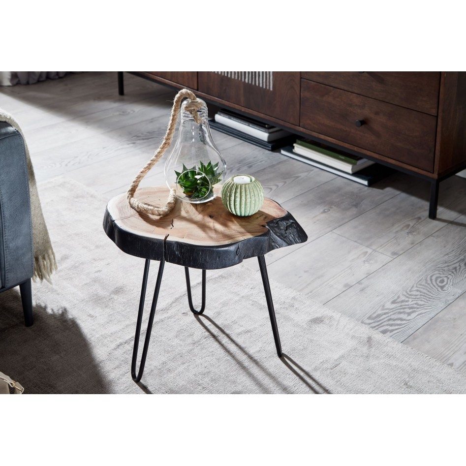 Mesa auxiliar madera maciza de acacia / metal industrial 40x40x32cm