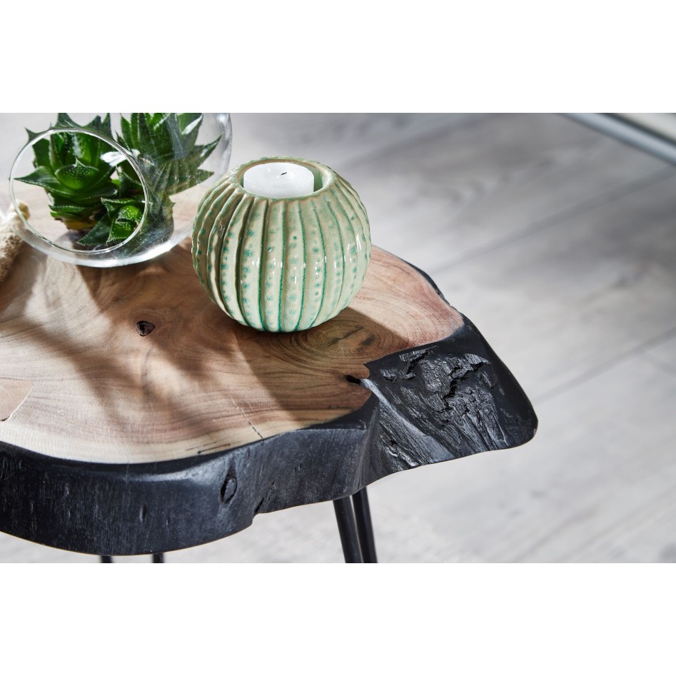 Mesa auxiliar madera maciza de acacia / metal industrial 40x40x32cm