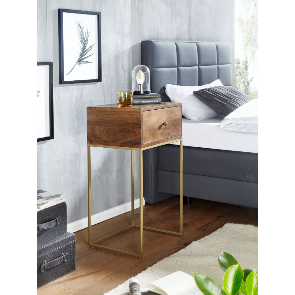 Mesita de noche mango madera maciza / metal 40x75,5x35 cm