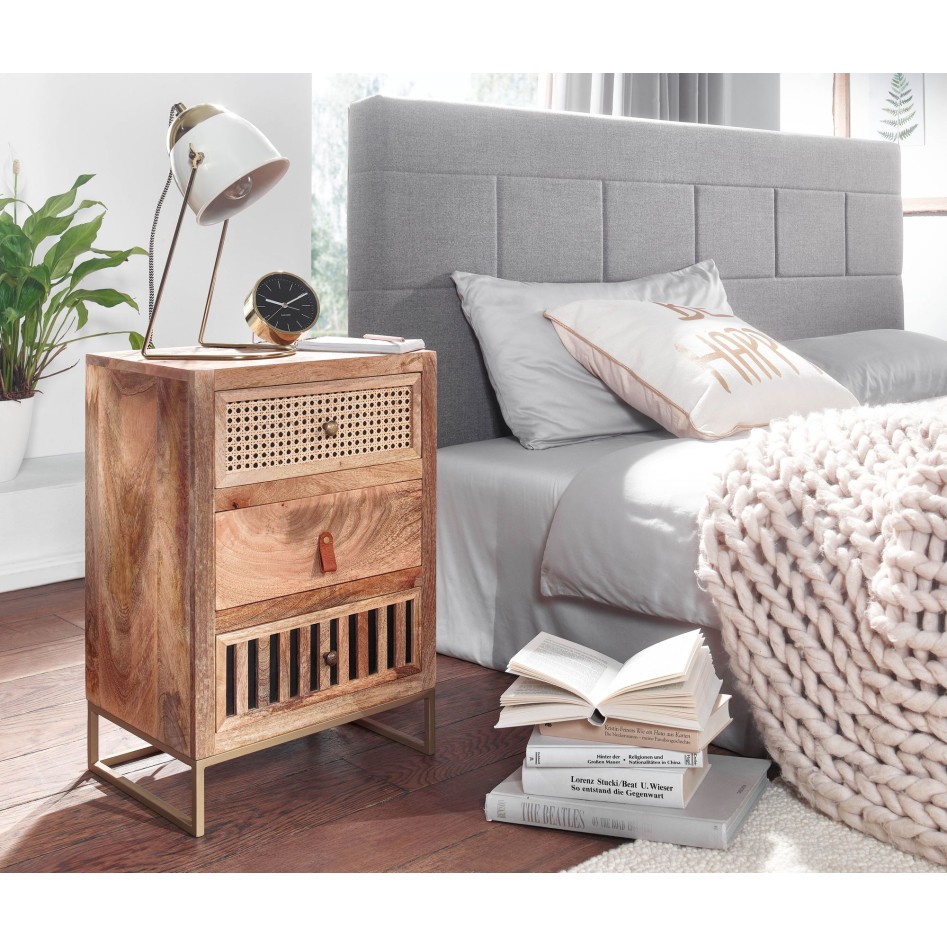 Mesita de noche mango madera maciza / metal 40x60x30 cm 