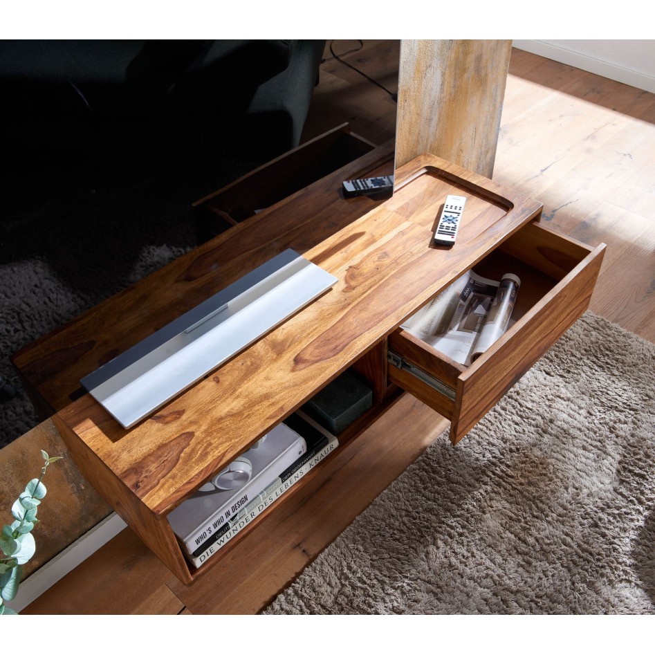 Mueble TV Lowboard Colgante Mango Madera Maciza 108x25x34 cm