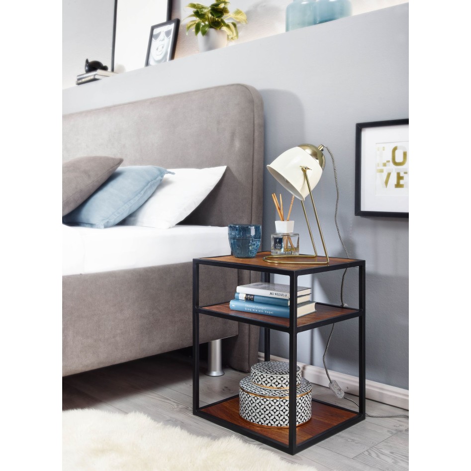 Mesita de noche madera maciza de sheesham / metal 40x50x35 cm