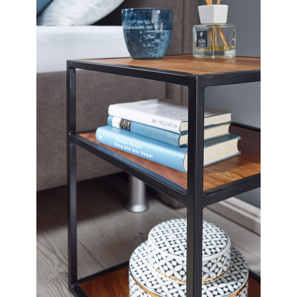 Mesita de noche madera maciza de sheesham / metal 40x50x35 cm