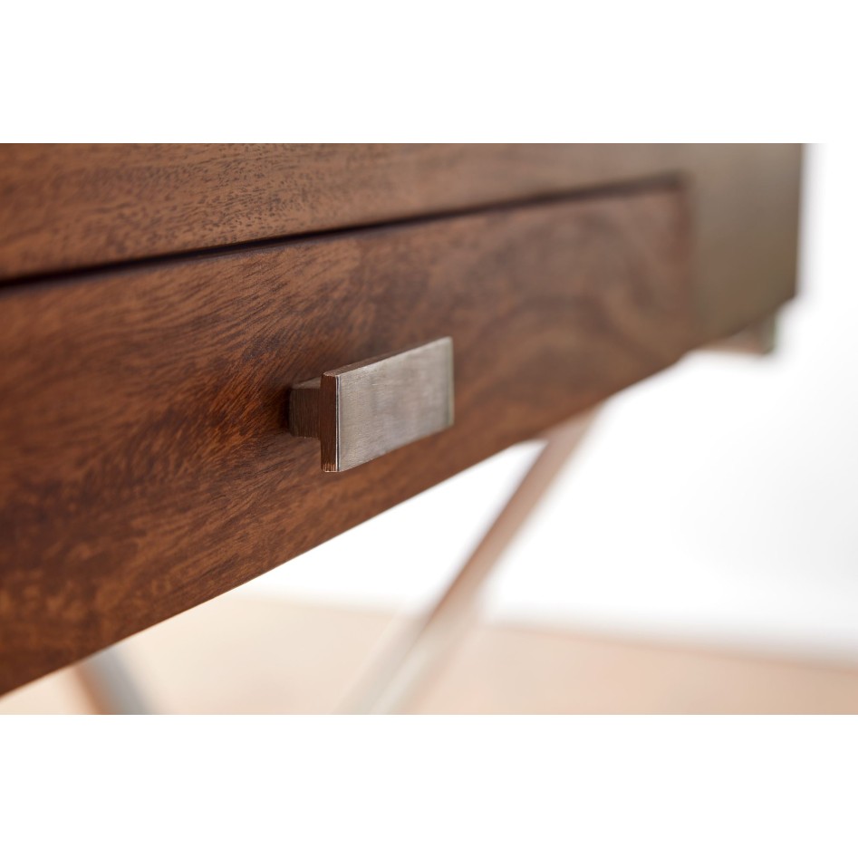 Escritorio  120x55x78 cm madera maciza de sheesham / metal cromo | Mesa de oficina de diseño con cajones | Mesa de ordenador po