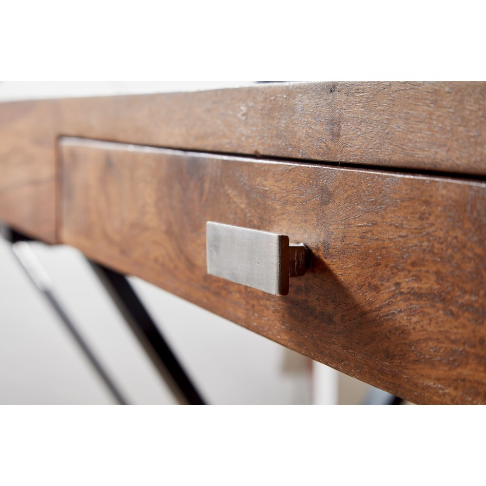 Escritorio  120x55x78 cm madera maciza de sheesham / metal negro | Mesa de oficina de diseÃ±o con cajones | Mesa de ordenador po