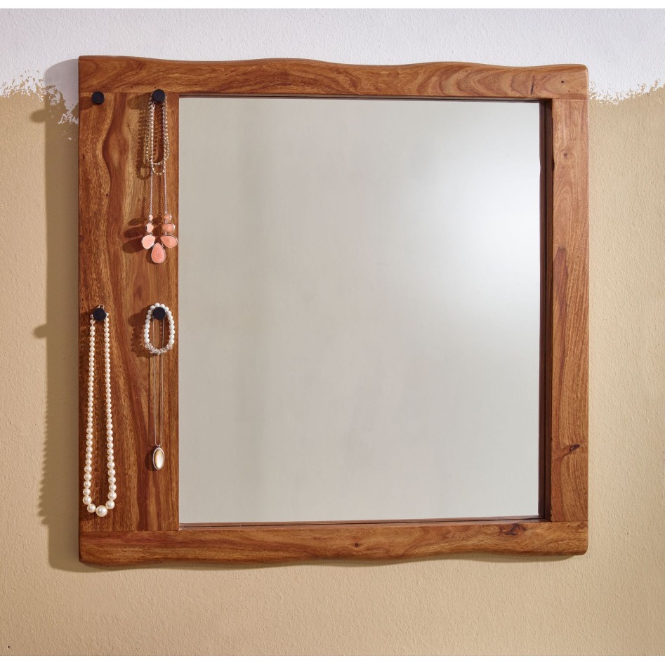 Espejo Pasillo Madera Maciza de Sheesham 80x80x3 cm