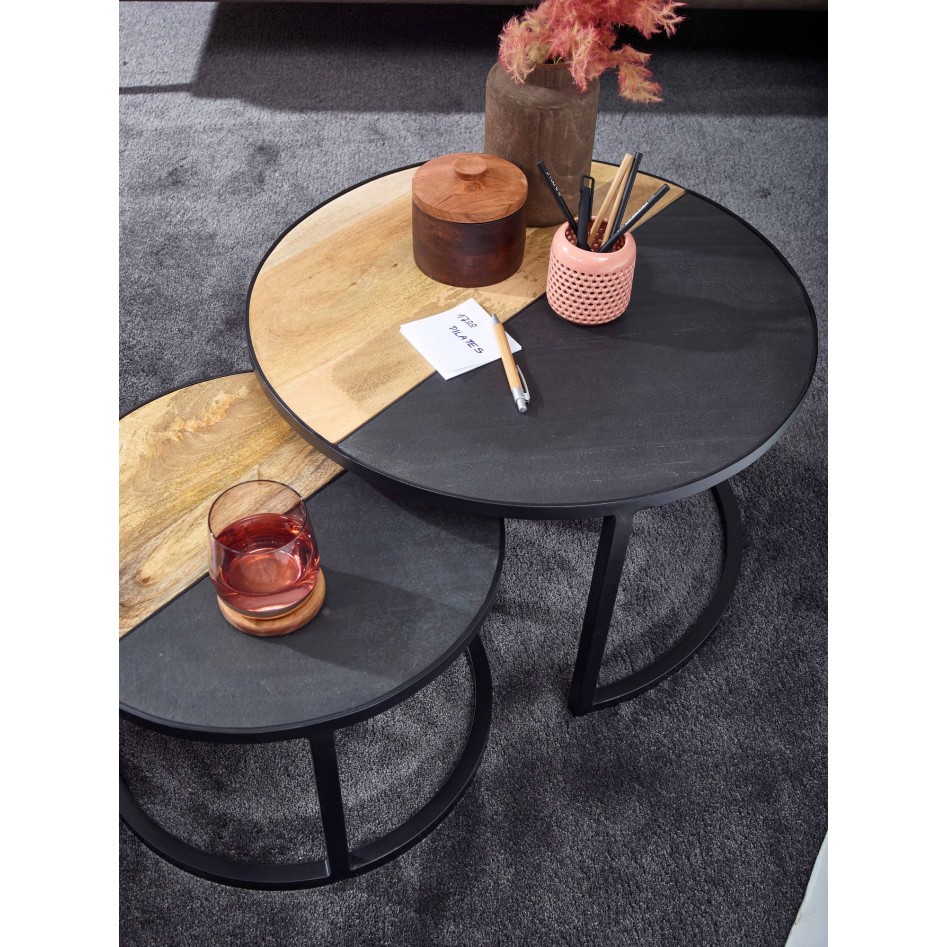 juego de 2 mesas de centro de madera de mango macizo