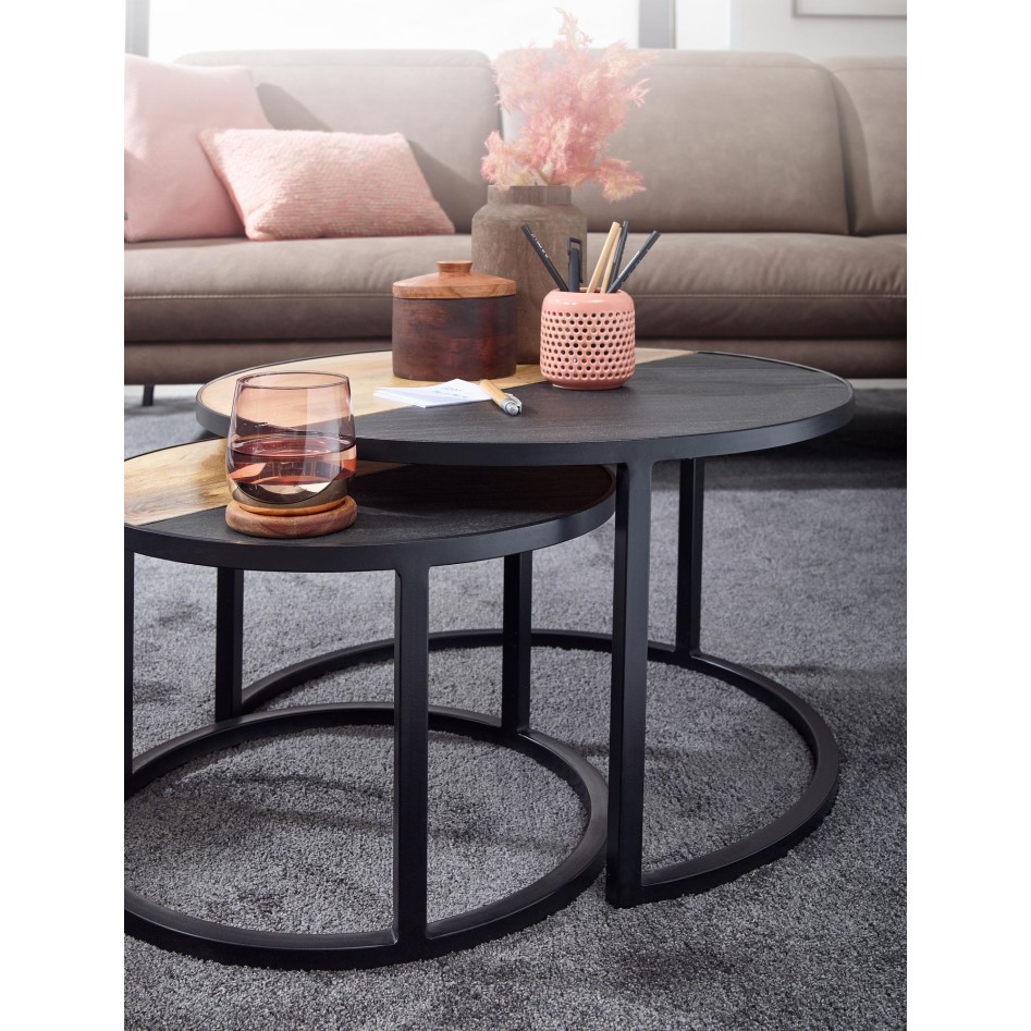 juego de 2 mesas de centro de madera de mango macizo