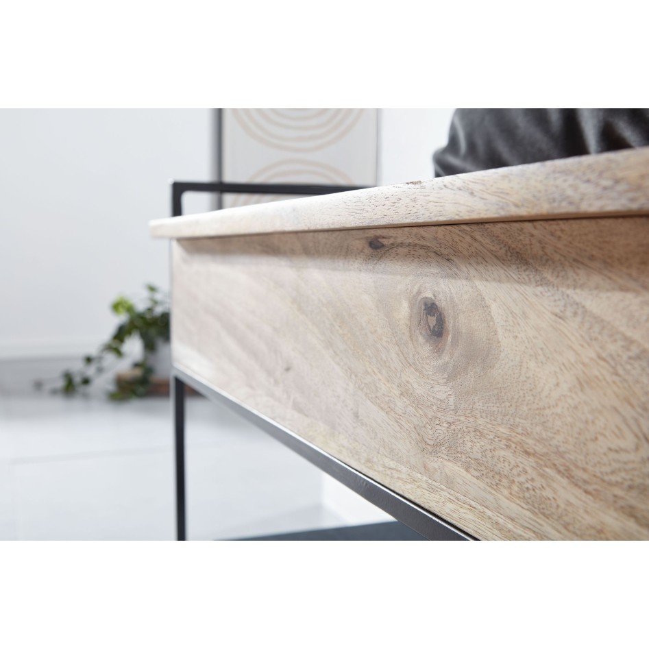 Banco con zapatero de madera maciza de mango y metal 90x52x38 cm 