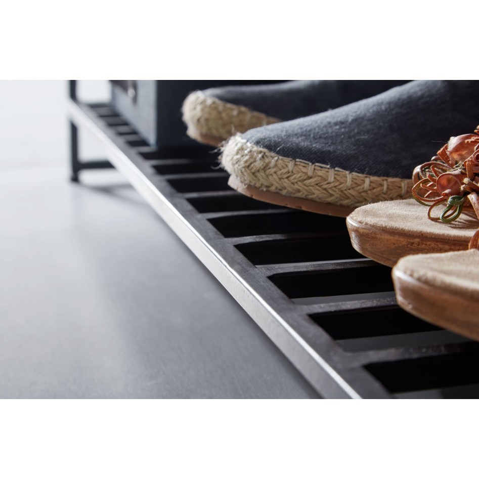 Banco con zapatero de madera maciza de mango y metal 90x52x38 cm 