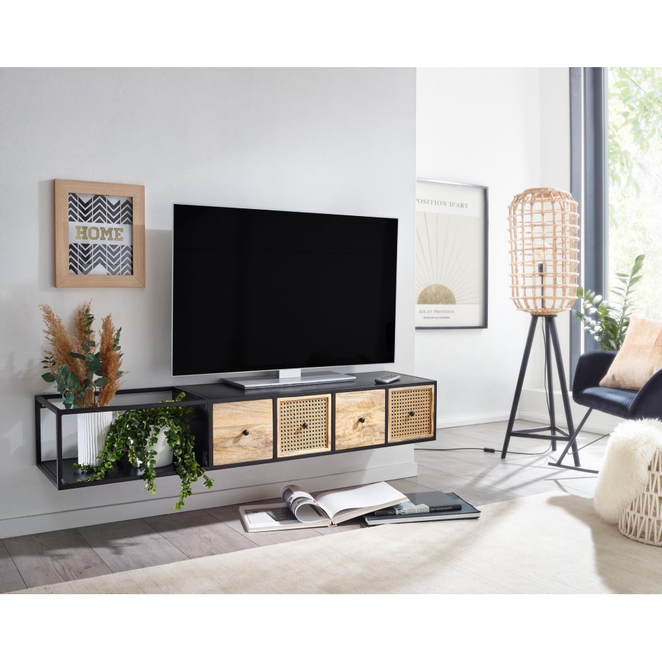Mueble TV Lowboard Colgante Mango Madera Maciza / Metal 150x25x35 cm