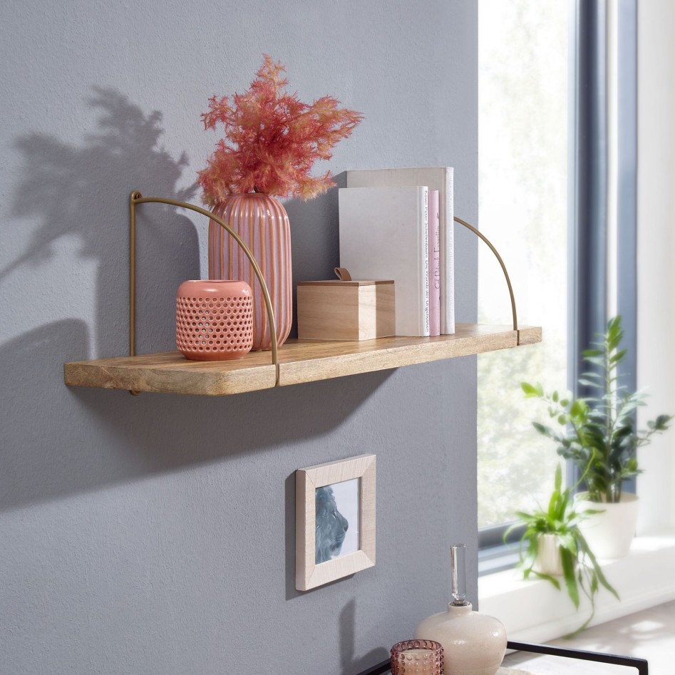 Estantería de pared 80x25x22 cm  Madera maciza de mango y metal industrial