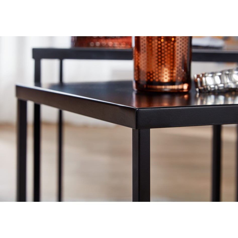 Juego de 2 mesas auxiliares metal industrial cuadrada