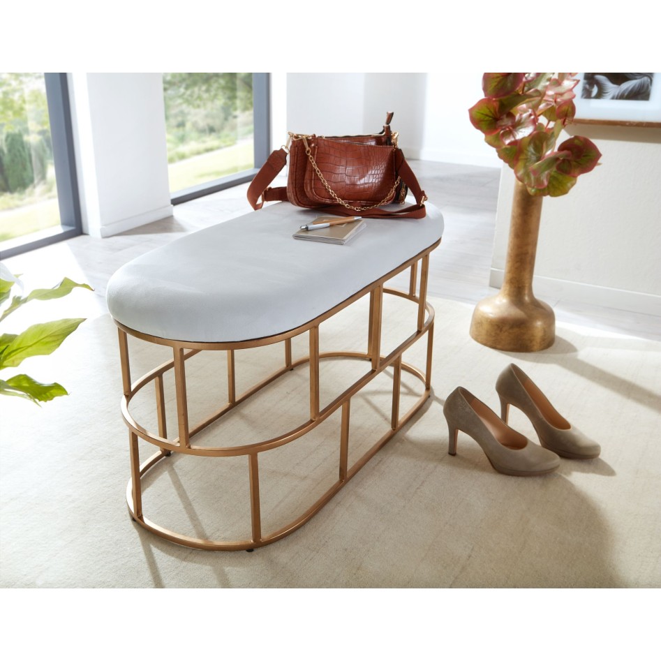 Banco de Terciopelo Blanco / Oro 90x46x38 cm 