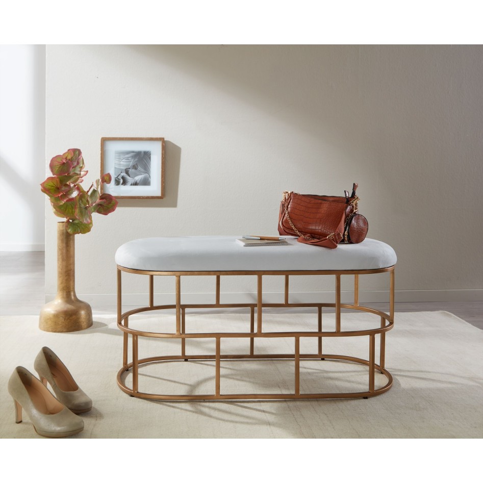 Banco de Terciopelo Blanco / Oro 90x46x38 cm 