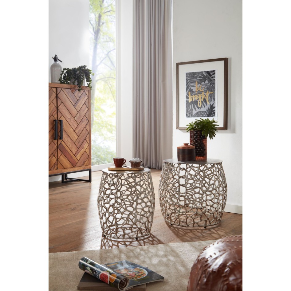 Juego de Mesas Auxiliares de 2 Piezas Metal | Mesas de centro Aluminio Redondas Plata