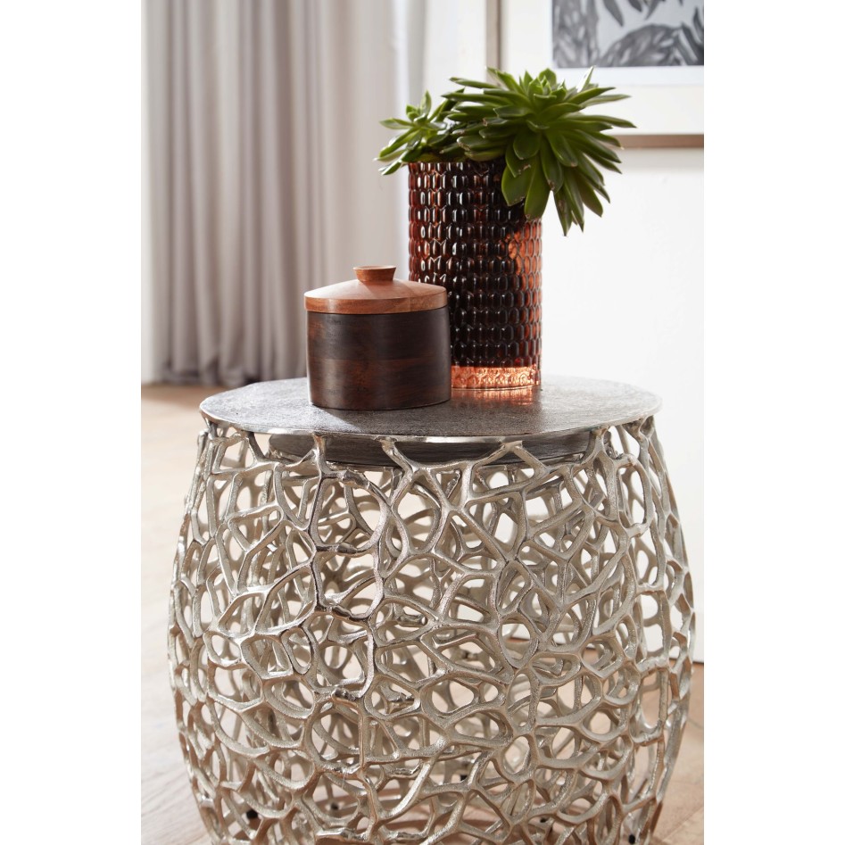 Juego de Mesas Auxiliares de 2 Piezas Metal | Mesas de centro Aluminio Redondas Plata