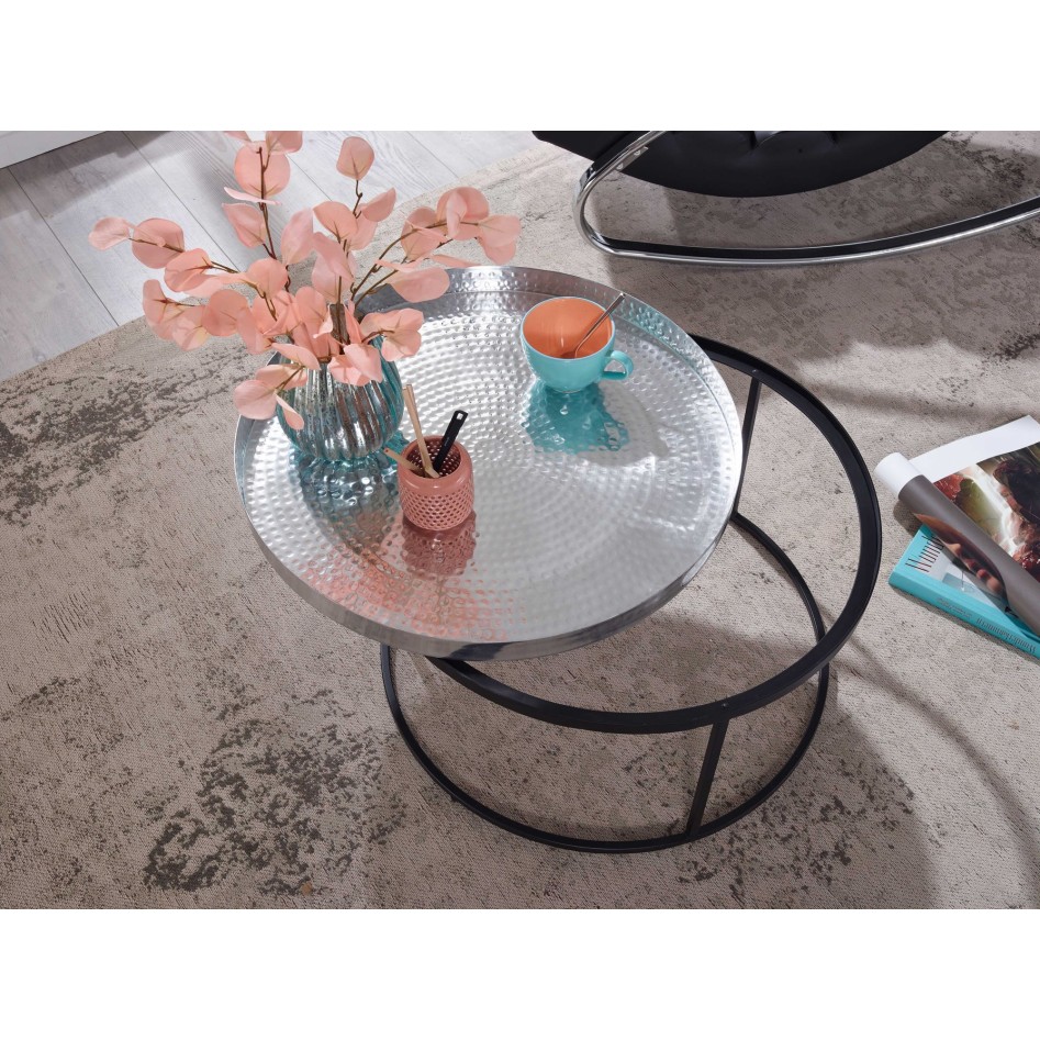 Mesa de Centro Redonda Aluminio Plata 62x62x36 cm