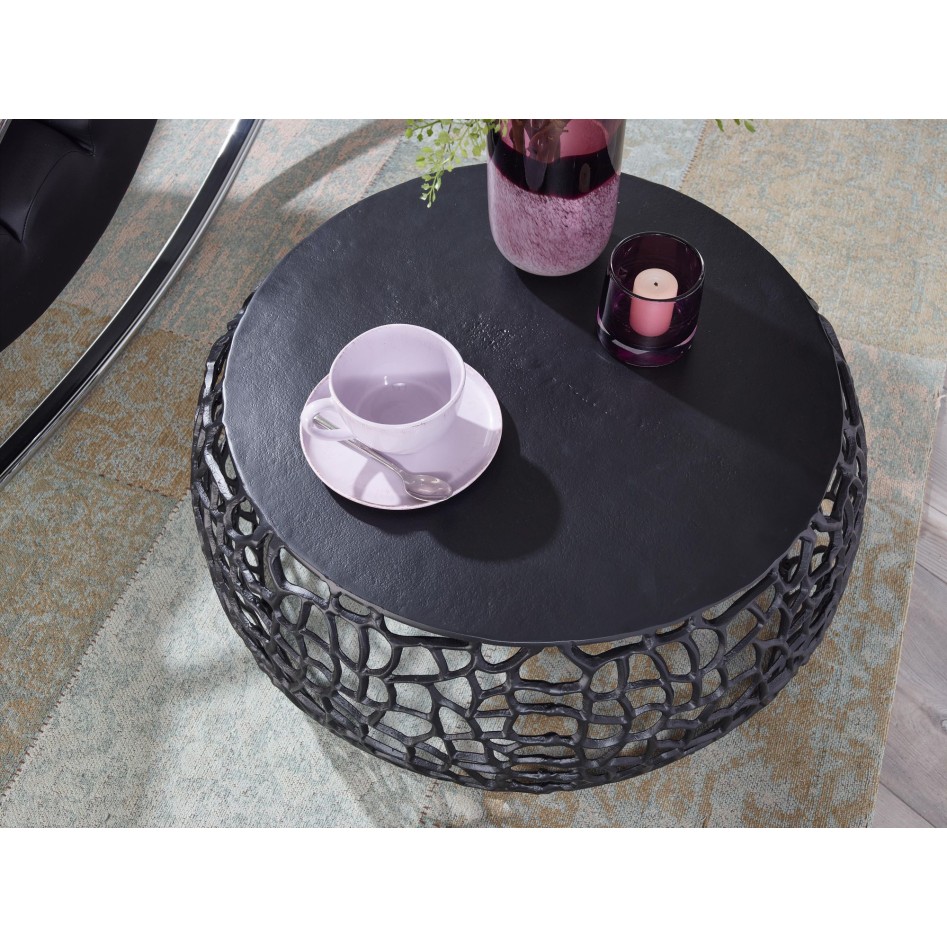 Mesa de Centro Redonda Aluminio Negro 66x66x30 cm 