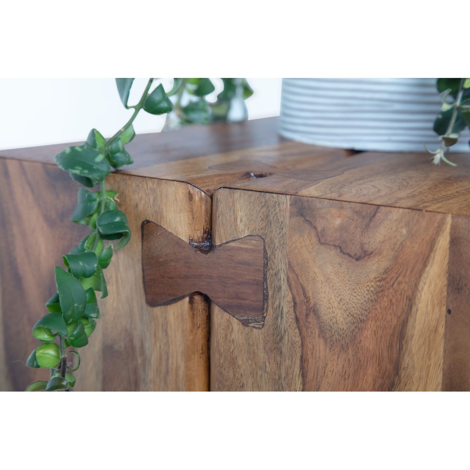 Mesa auxiliar de madera maciza de sheesham / metal 45x30x45 cm