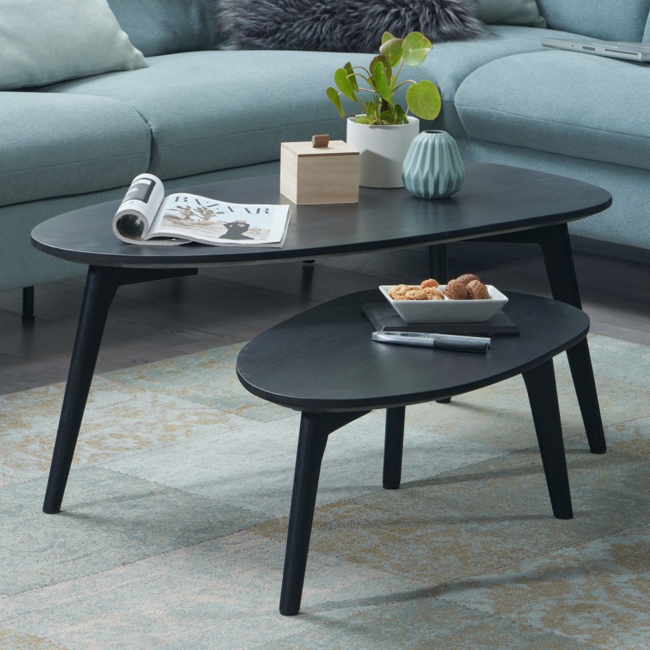 Juego de Mesas Auxiliares de 2 Piezas Madera Maciza de Mango | Mesas de centro para el Salón Negro