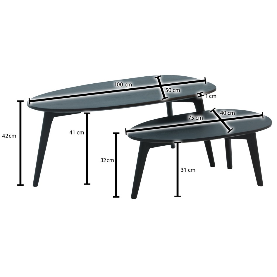 Juego de Mesas Auxiliares de 2 Piezas Madera Maciza de Mango | Mesas de centro para el Salón Negro