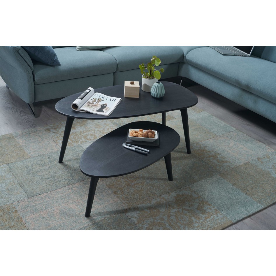 Juego de Mesas Auxiliares de 2 Piezas Madera Maciza de Mango | Mesas de centro para el Salón Negro