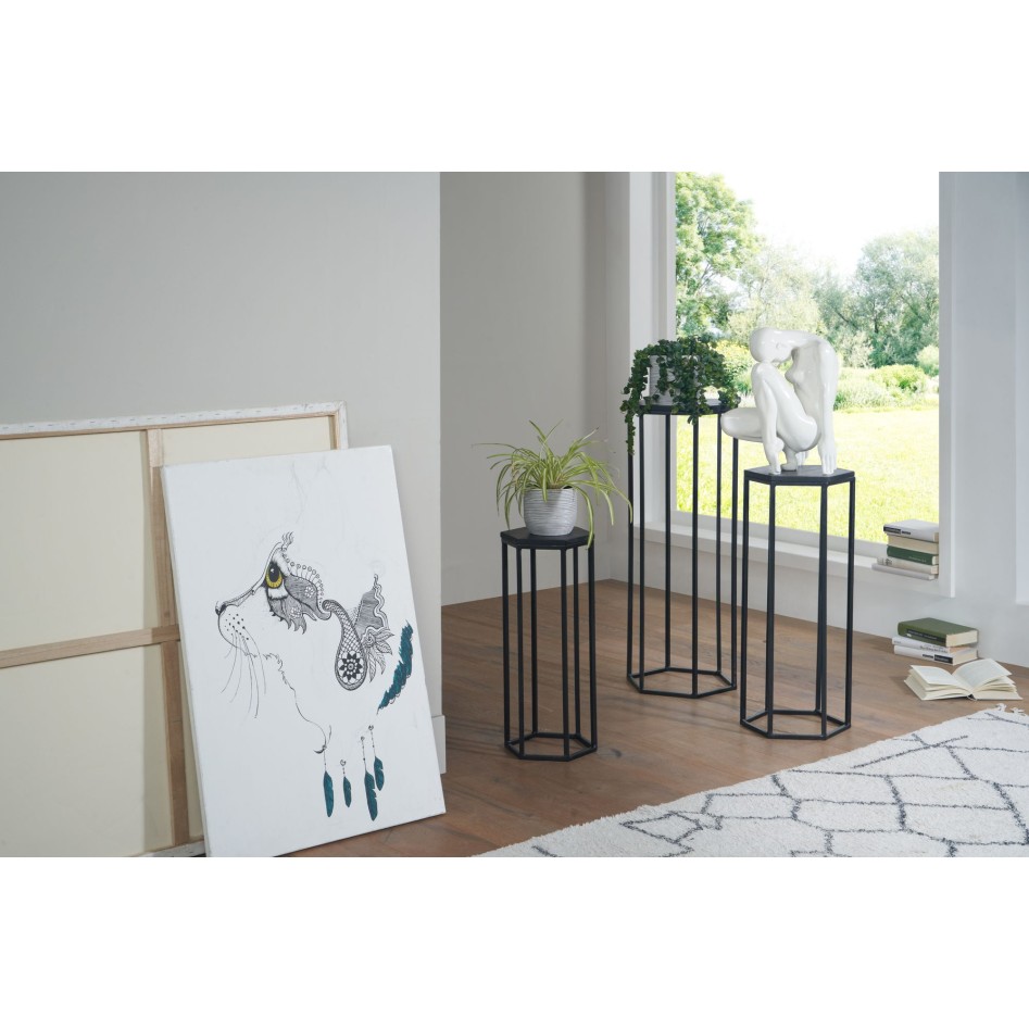 Juego de Mesas Auxiliares de 3 Piezas Madera Maciza de Mango y Metal | Mesas de Salón Negro