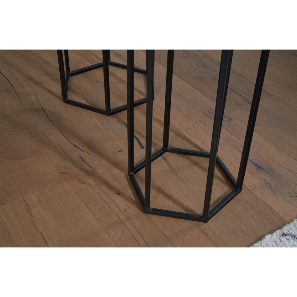 Juego de Mesas Auxiliares de 3 Piezas Madera Maciza de Mango y Metal | Mesas de Salón Negro