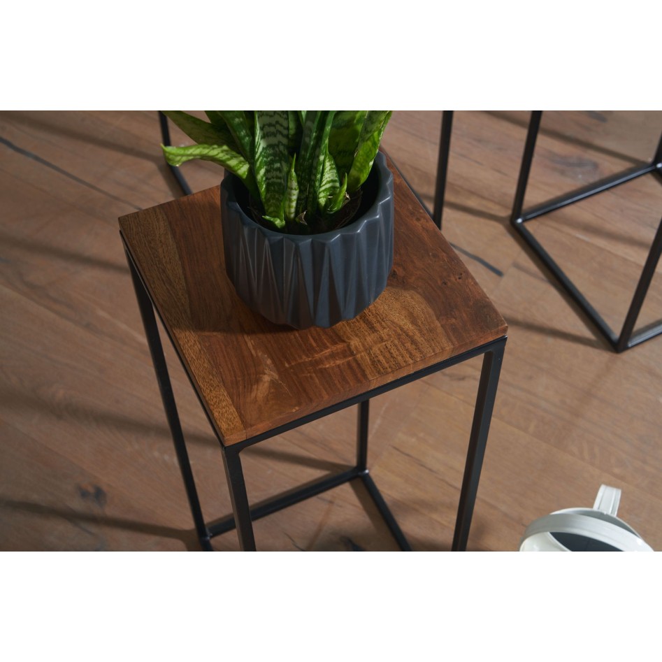 Juego de Mesas Auxiliares de 3 Piezas Madera Maciza de Sheesham y Metal