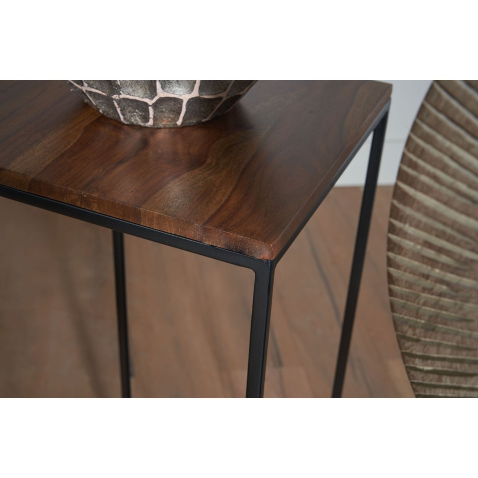 Juego de Mesas Auxiliares de 3 Piezas Madera Maciza de Sheesham y Metal