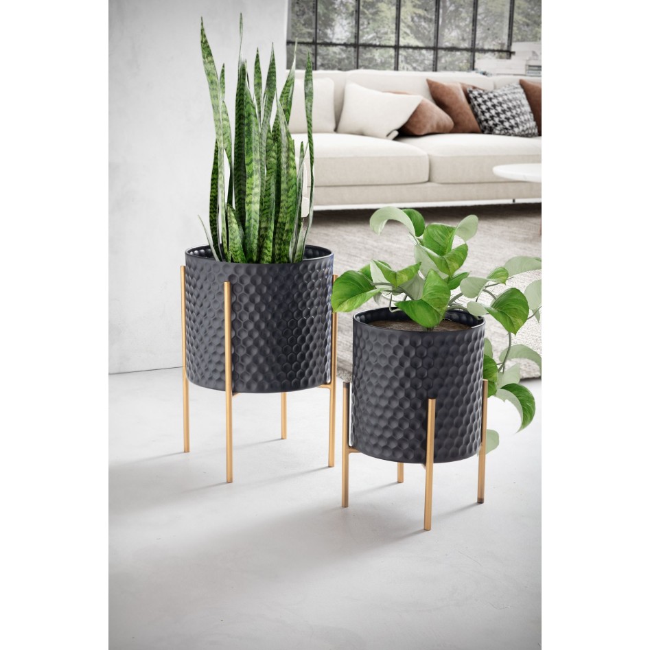 Juego de 2 maceteros de metal negro/dorado con pies