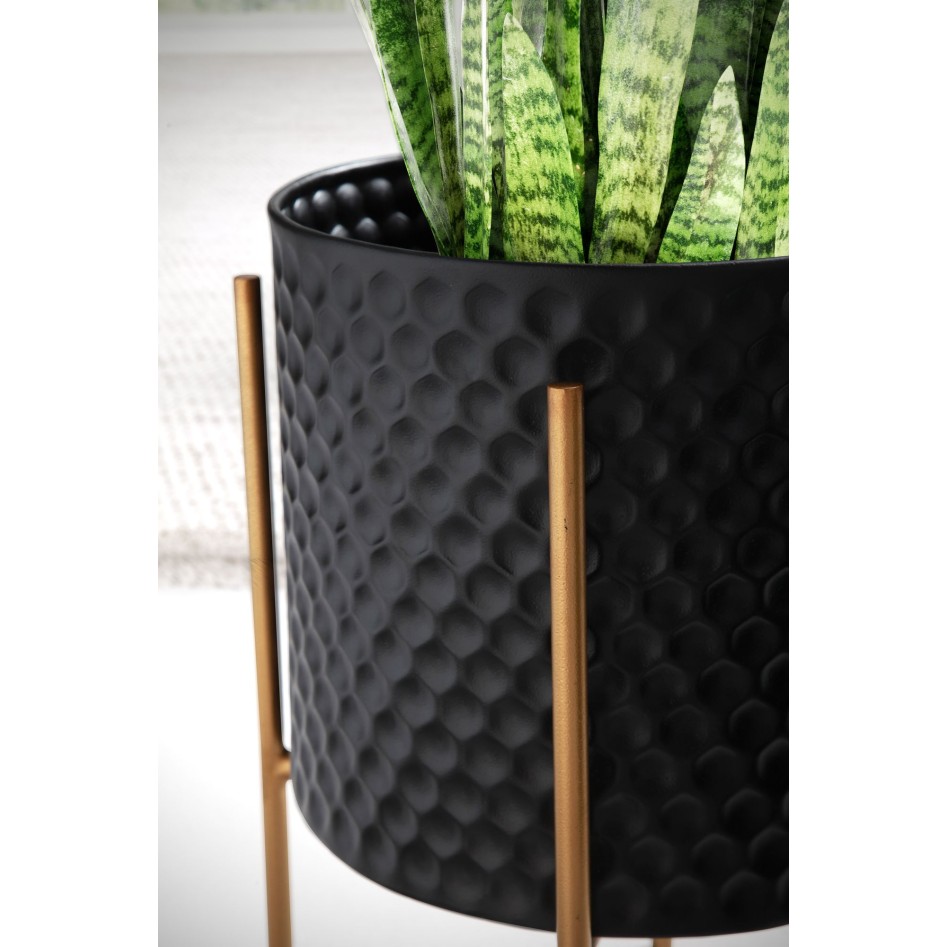 Juego de 2 maceteros de metal negro/dorado con pies