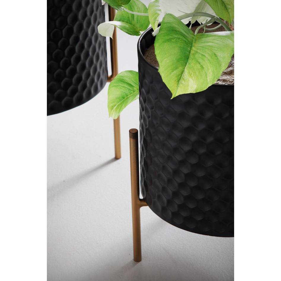 Juego de 2 maceteros de metal negro/dorado con pies