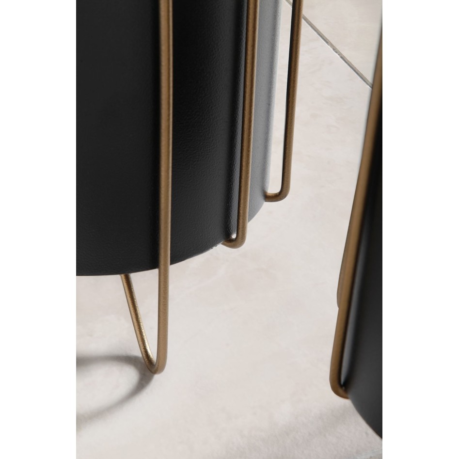 Juego de 2 maceteros de metal negro/dorado con pies