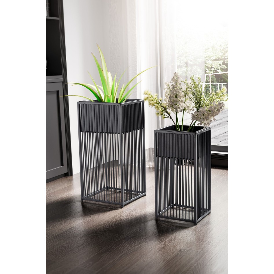 Juego de 2 maceteros de metal negro con marco
