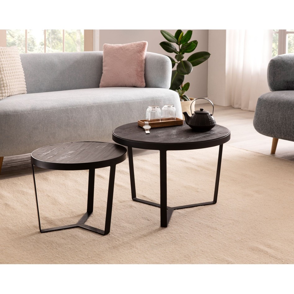 Juego de mesas auxiliares de 2 Piezas Madera Maciza de Acacia y Aspecto Piedra