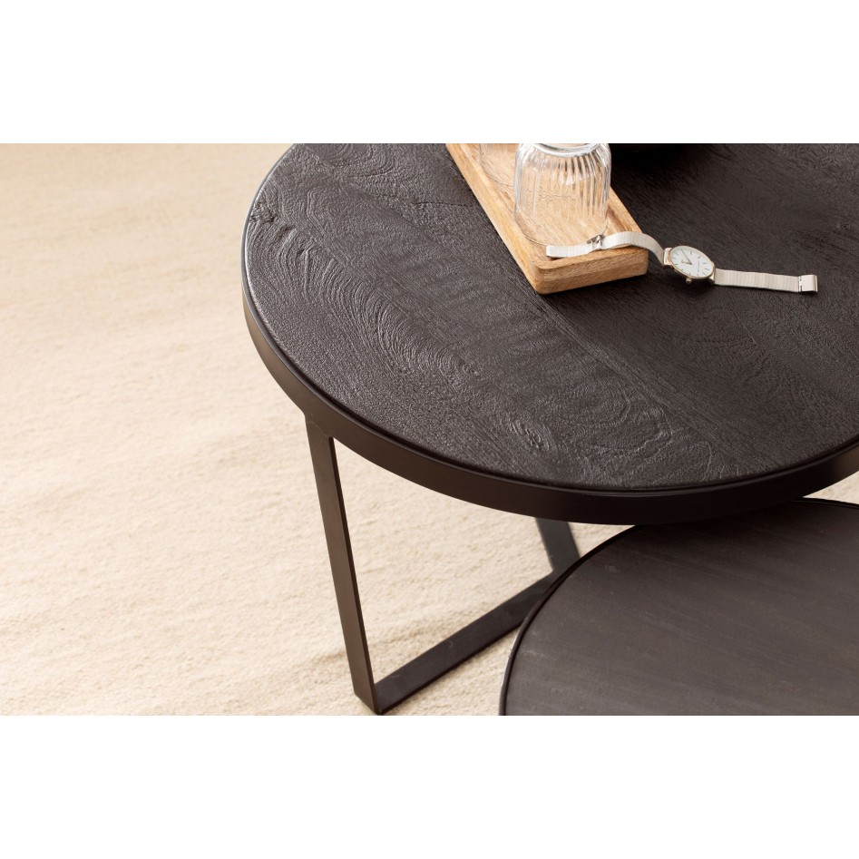 Juego de mesas auxiliares de 2 Piezas Madera Maciza de Acacia y Aspecto Piedra