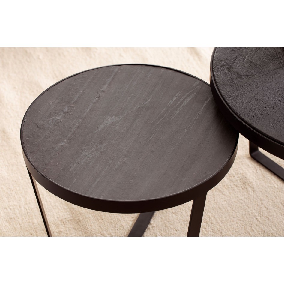 Juego de mesas auxiliares de 2 Piezas Madera Maciza de Acacia y Aspecto Piedra