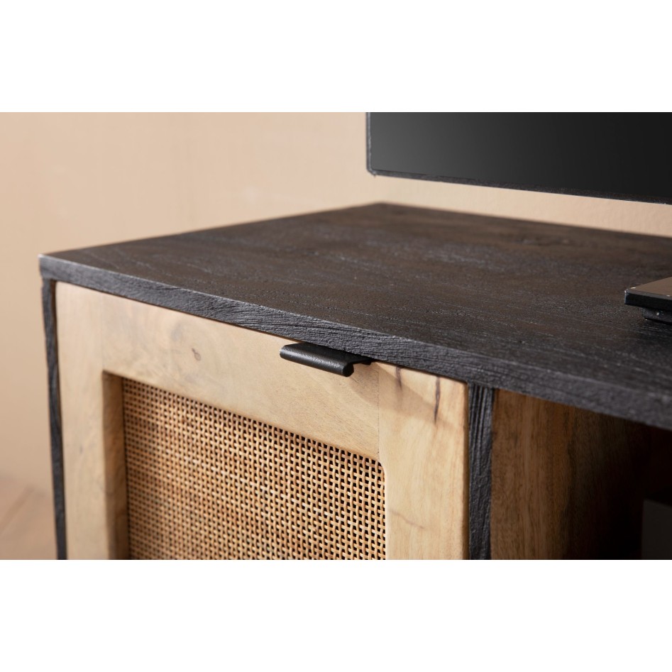 Mueble TV Madera Maciza de Mango y Ratán 120x44x35 cm