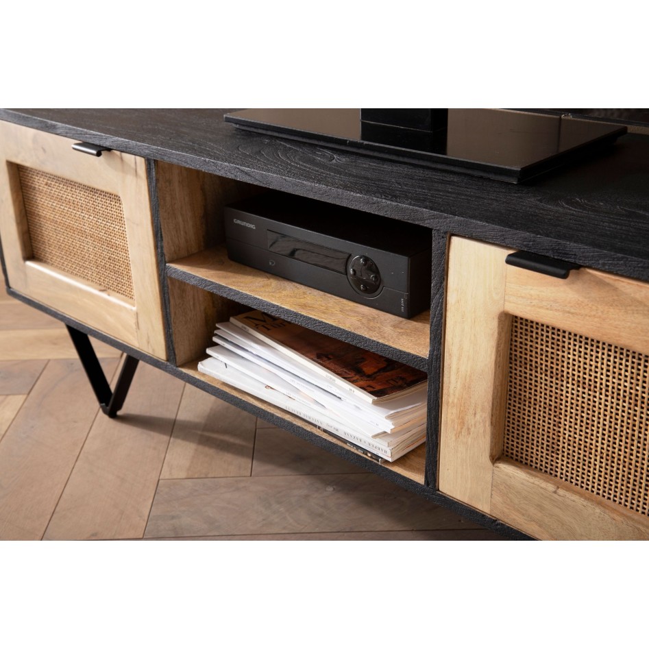 Mueble TV Madera Maciza de Mango y Ratán 120x44x35 cm