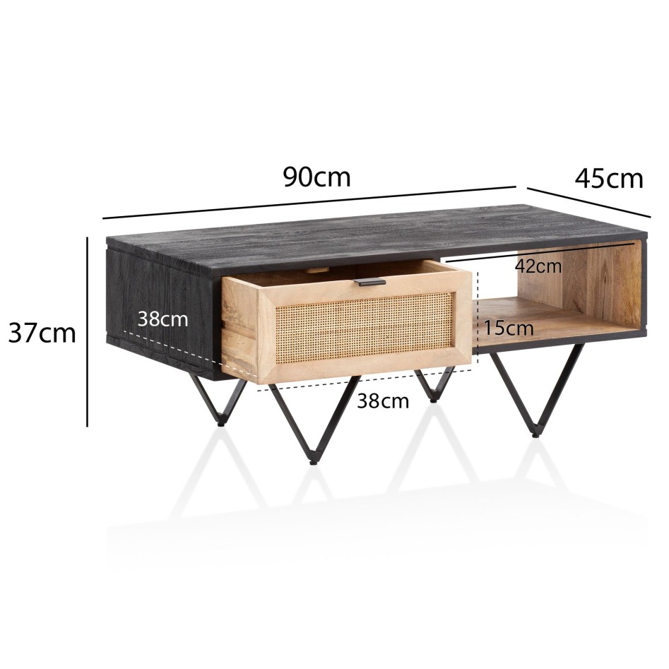 Mesa de Centro Moderna Rectangular 90x45x37 cm