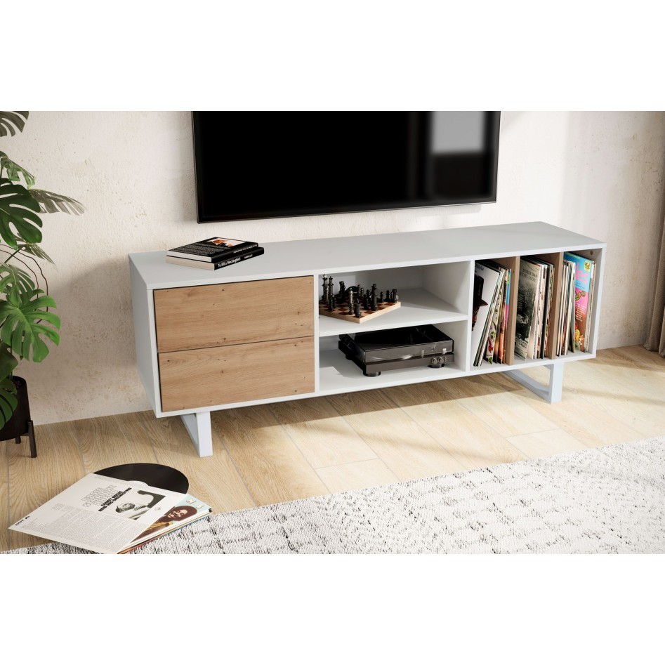 Mueble para TV Blanco con decoración de Roble 150x55x40 cm 