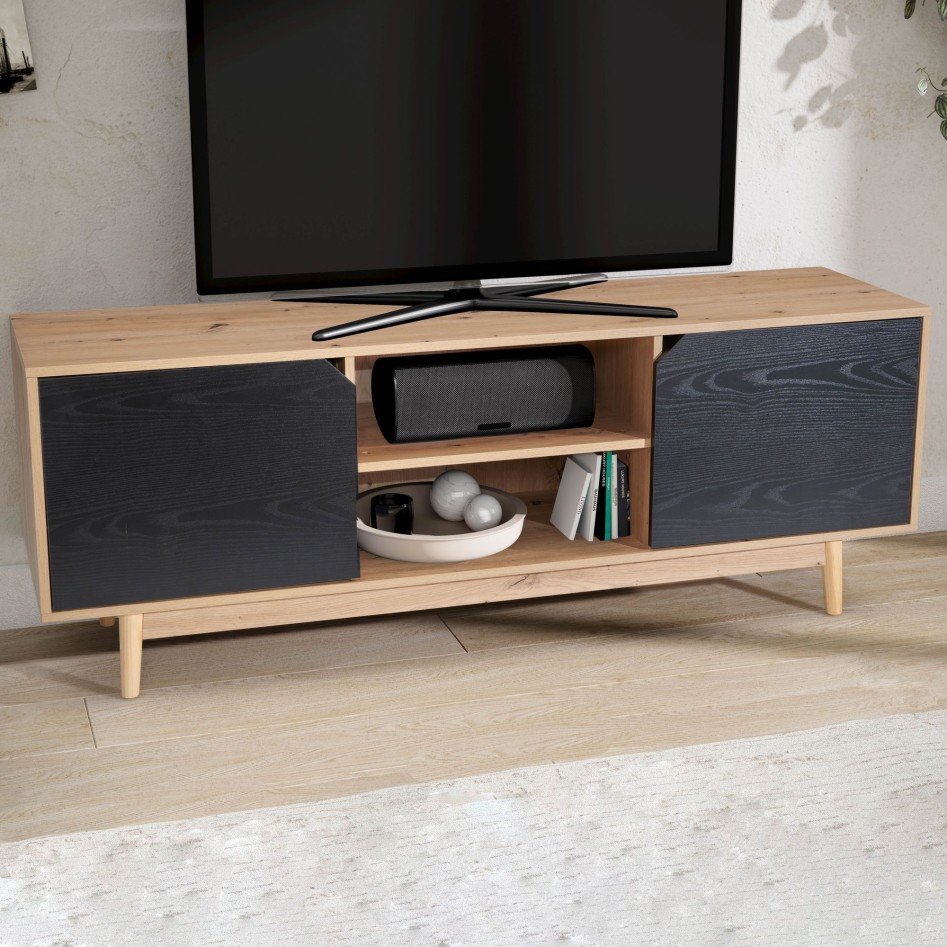 Mueble bajo para TV de roble decorativo negro 150x55x40 cm