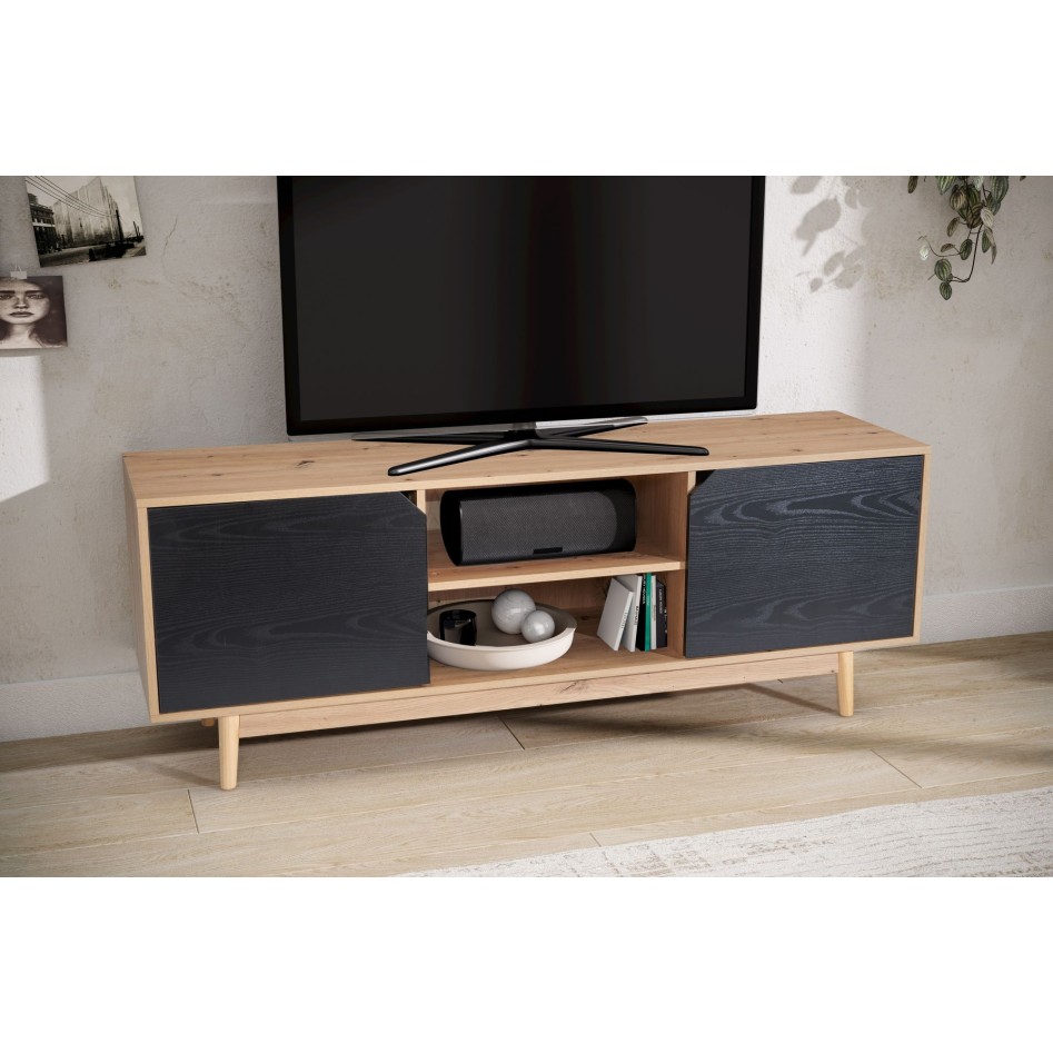 Mueble bajo para TV de roble decorativo negro 150x55x40 cm