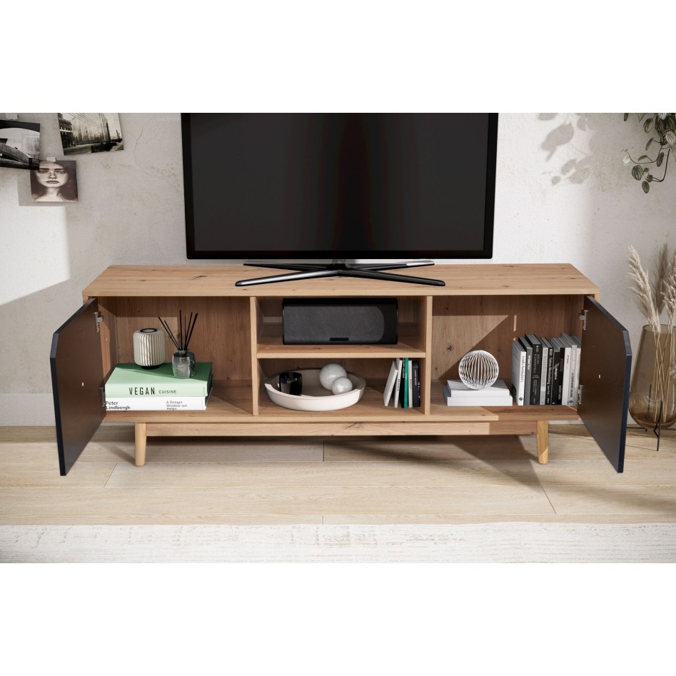 Mueble bajo para TV de roble decorativo negro 150x55x40 cm