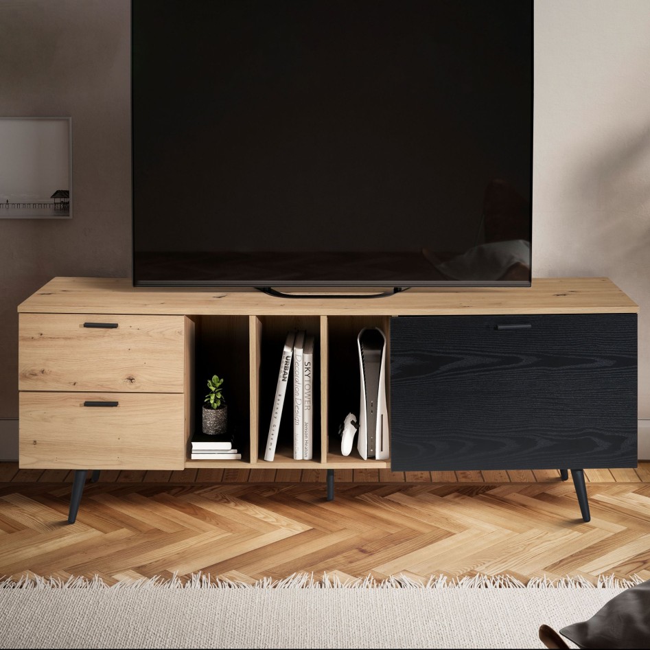 Mueble bajo de roble decorativo negro 150x55x40 cm