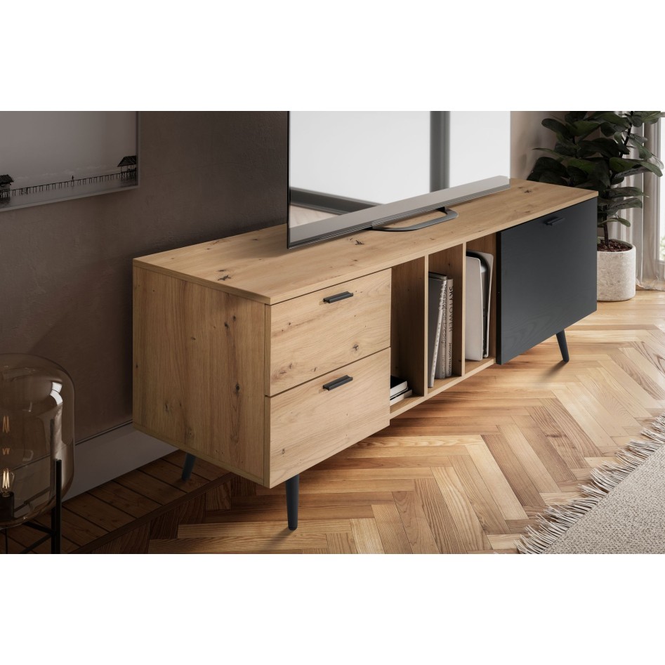 Mueble bajo de roble decorativo negro 150x55x40 cm