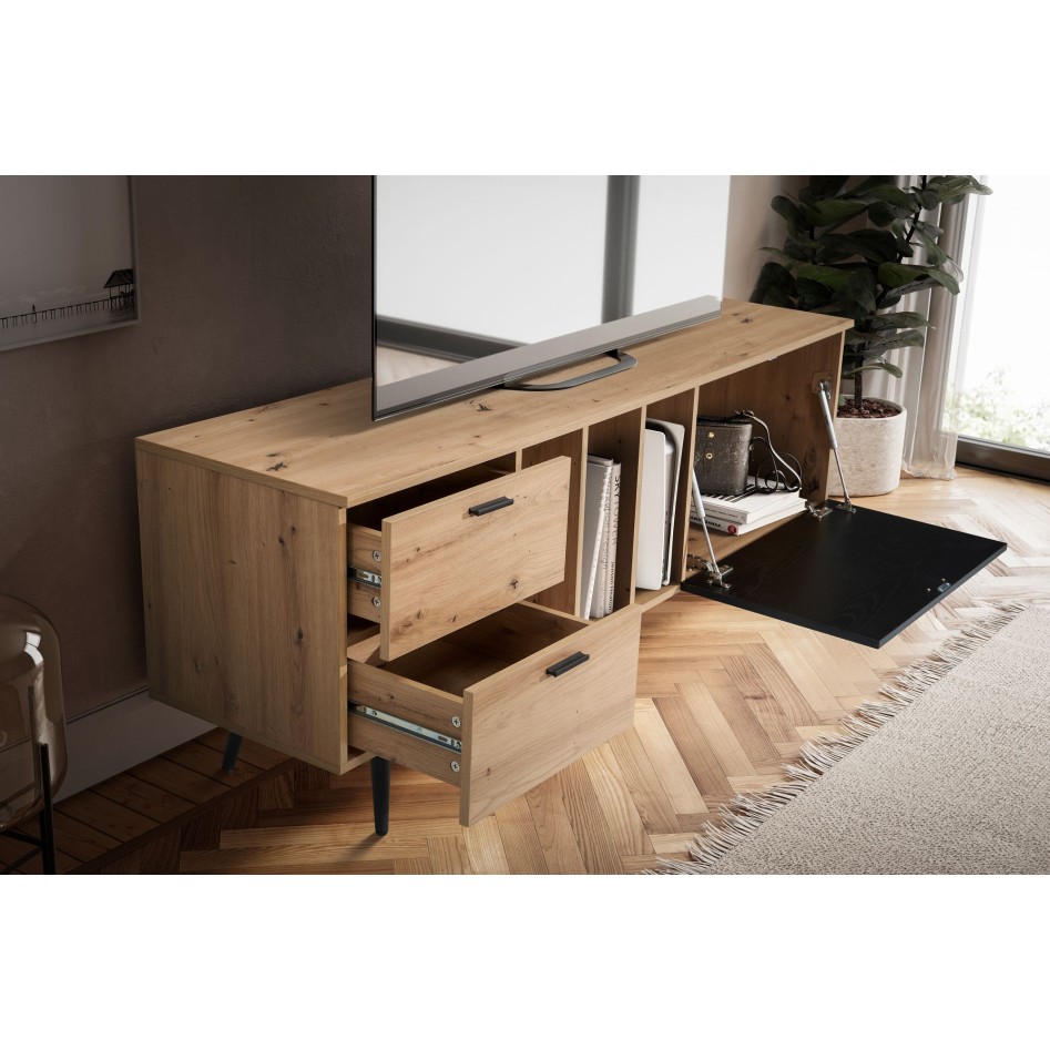 Mueble bajo de roble decorativo negro 150x55x40 cm