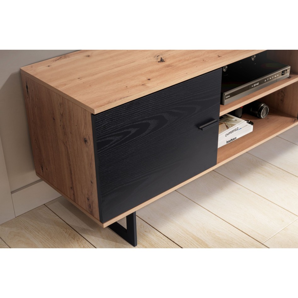 Mueble bajo para TV de roble decorativo negro 150x55x40 cm